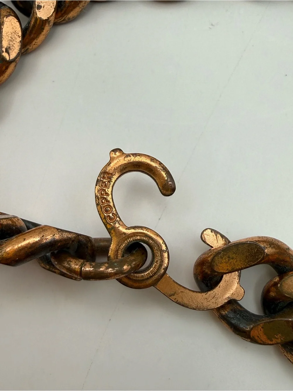 Copper Chunky Curb Link Bracelet Heavy Chain Patina Statement Jewelry